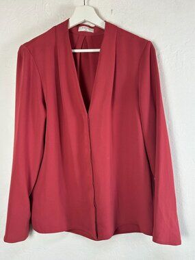 Babaton Womens Red Long-Sleeve Deep V-Neck Button Down Blouse Size Medium Casual